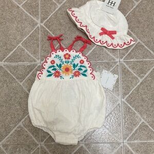 Haute Hippie Kids Style Embroidered Romper & Hat